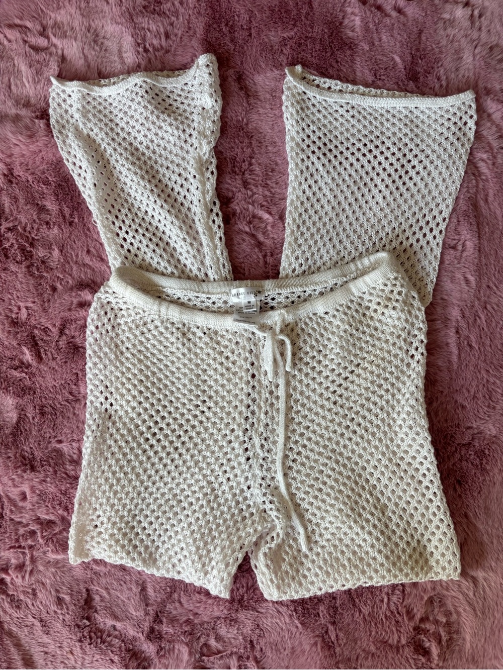 cream knit crochet cover-up pants